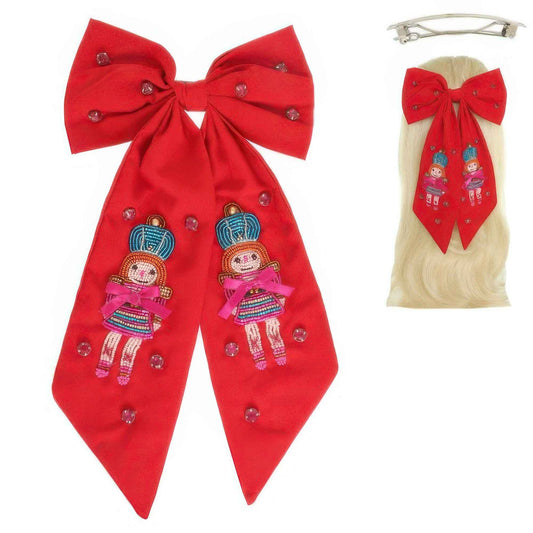 Christmas Nutcracker Dame Bow Barrette Hair Clip