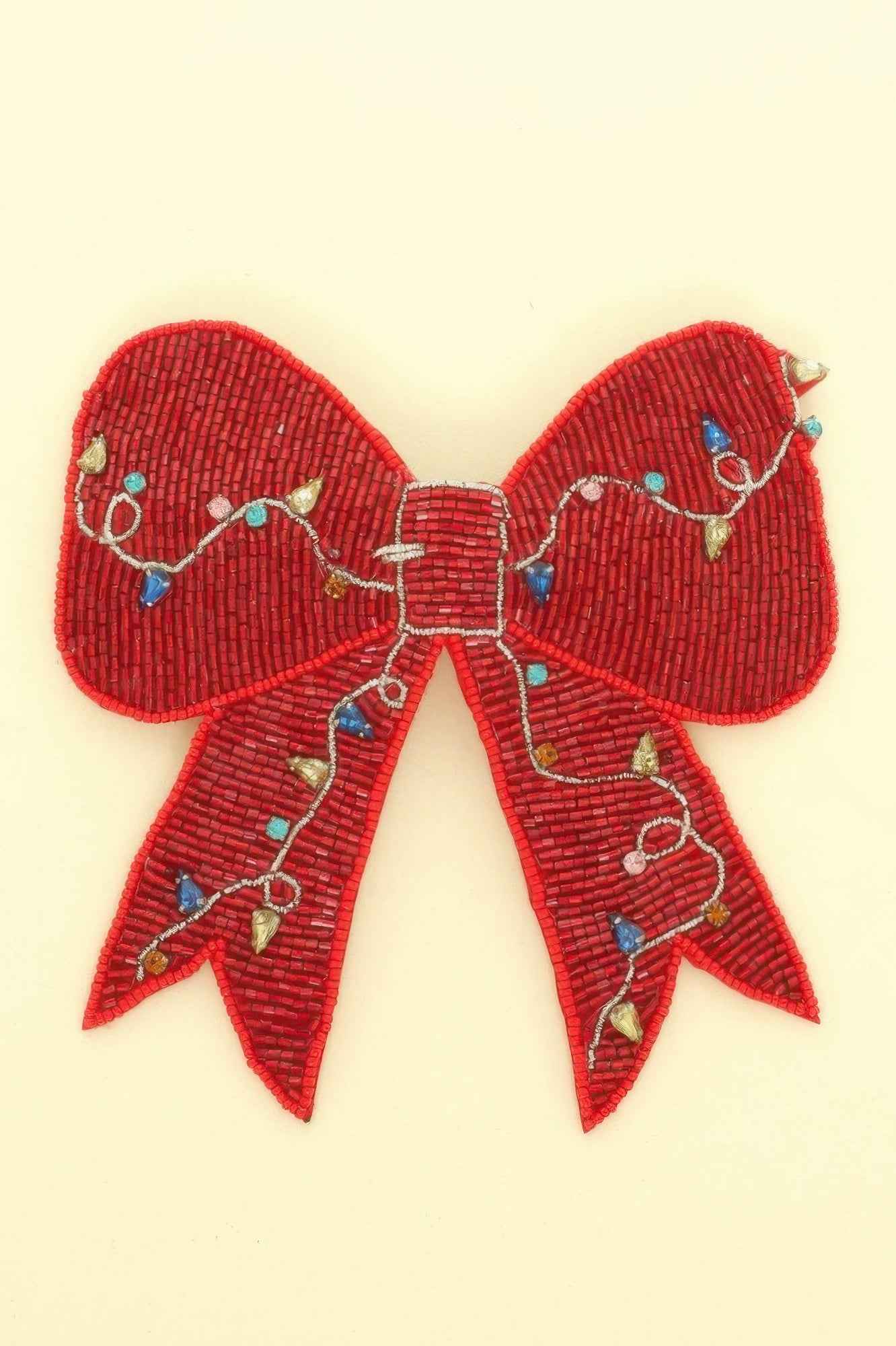 Christmas Lights Bow Beaded Barrette Hair Clip