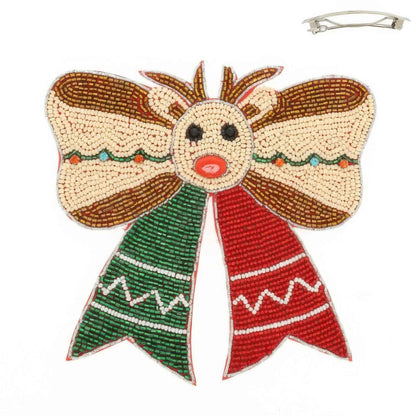 Christmas Rudolph Bow Barrette Hair Clip