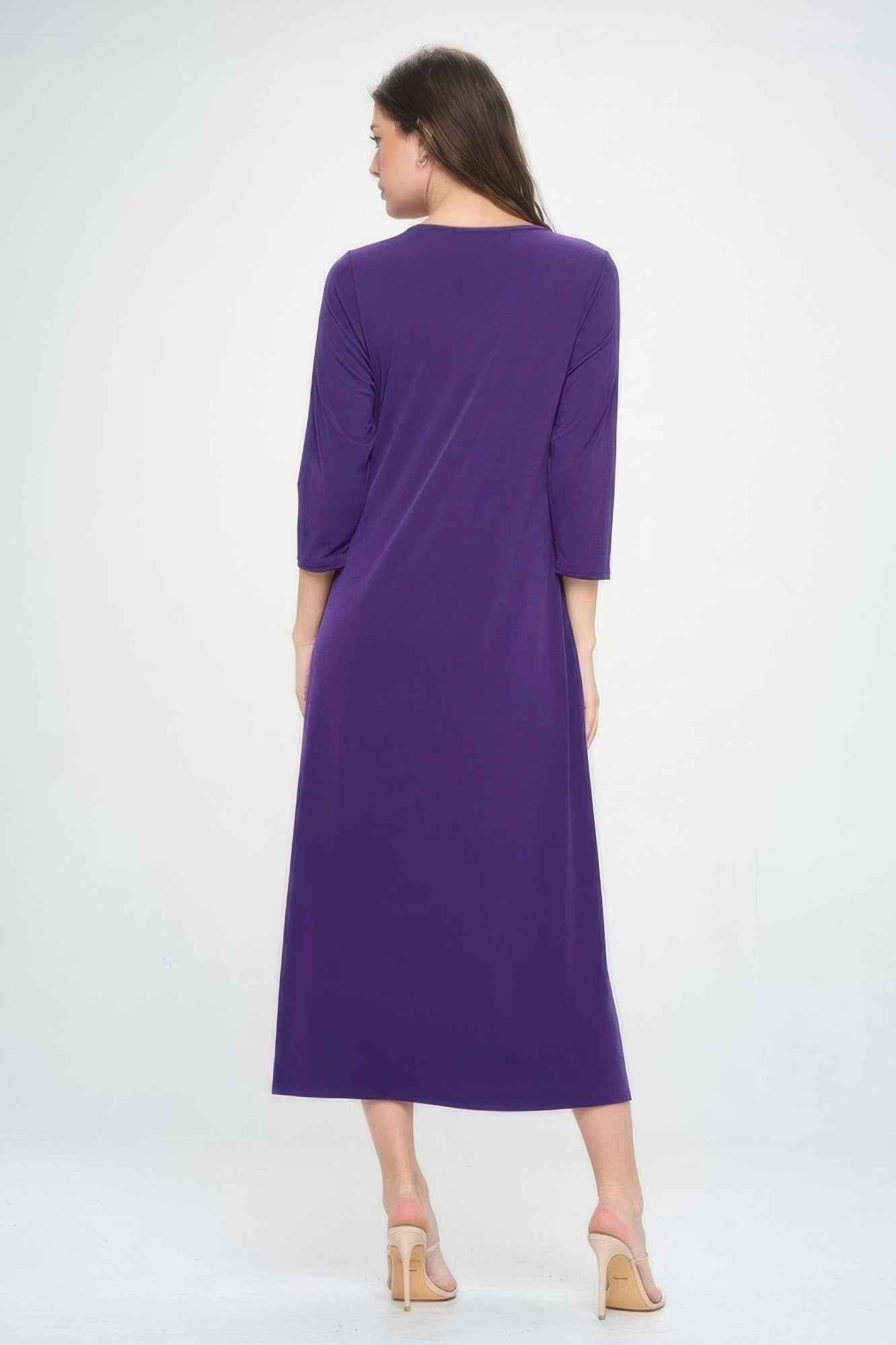 Hit V-neck Long Dress W/pocket