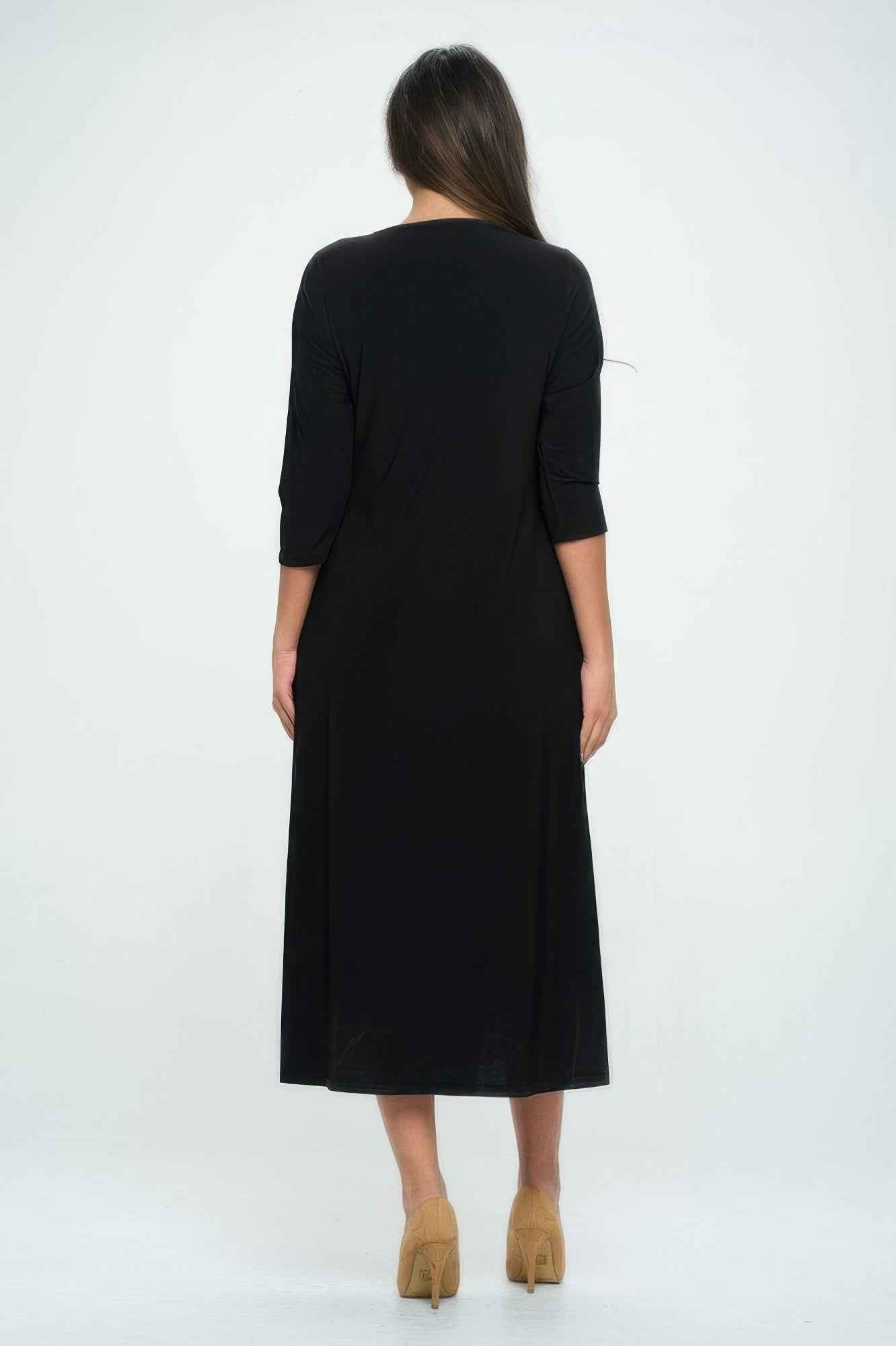Hit V-neck Long Dress W/pocket