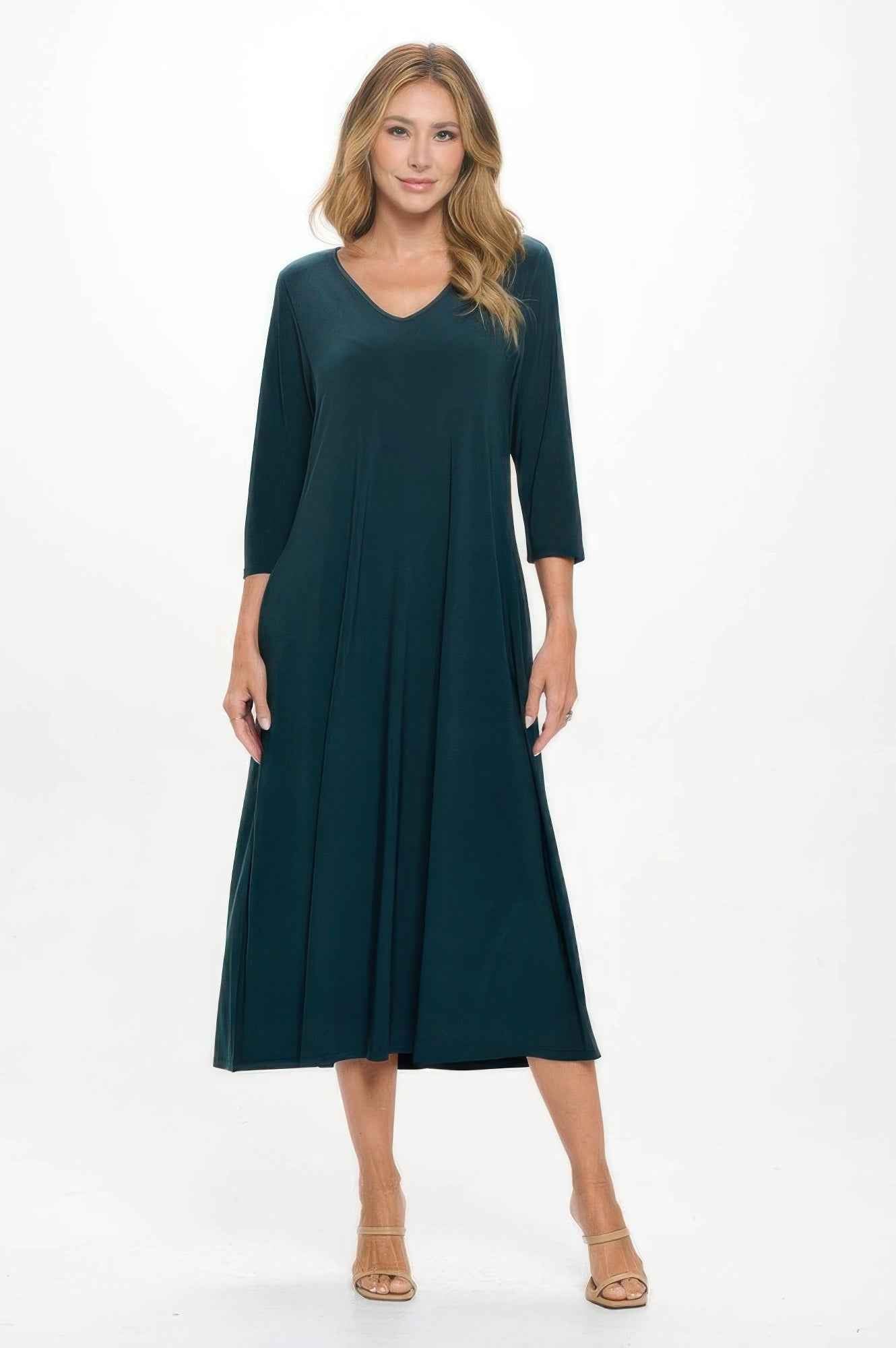 Hit V-neck Long Dress W/pocket