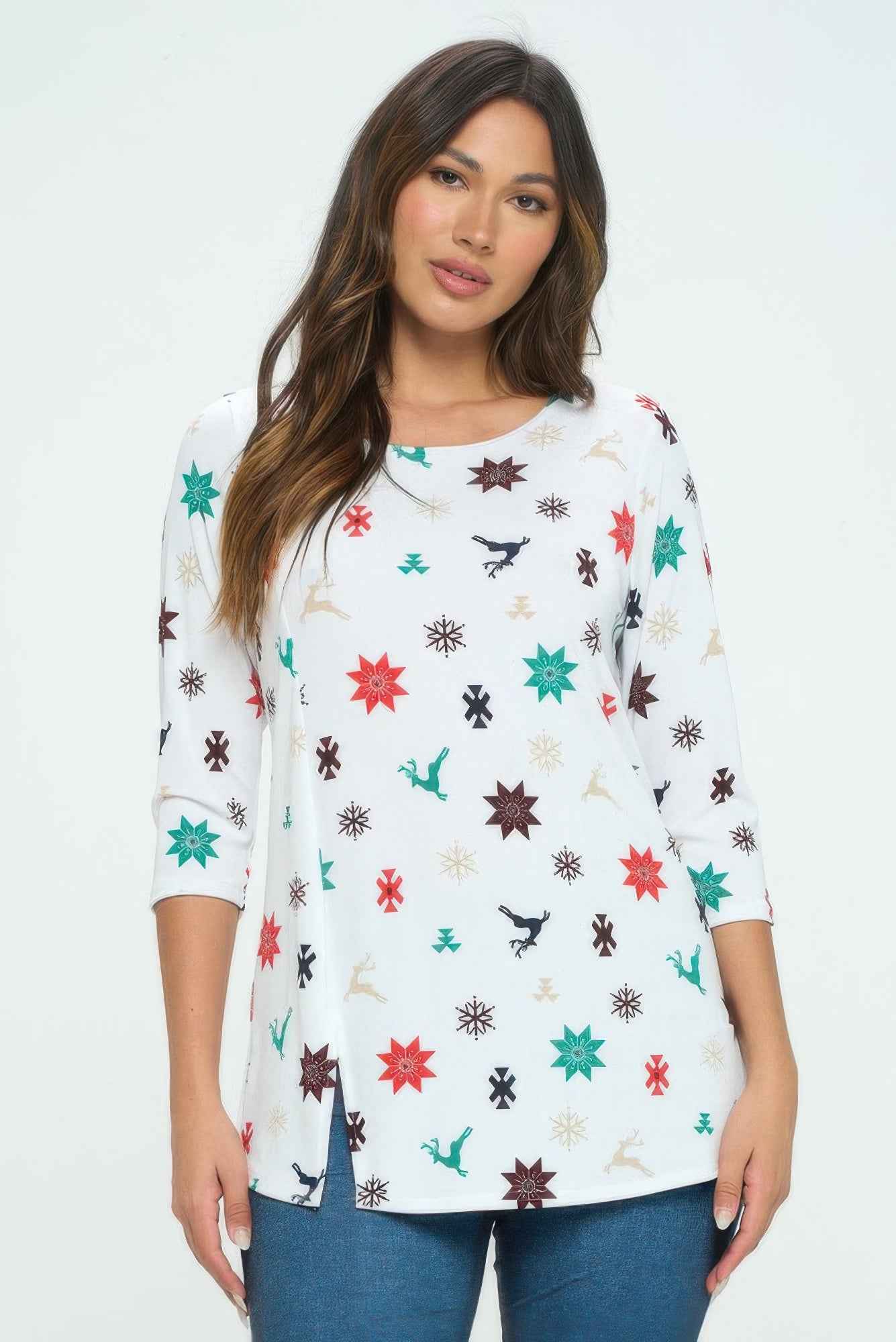 Bns Round Neck 3/4 Sleeve Slit Top