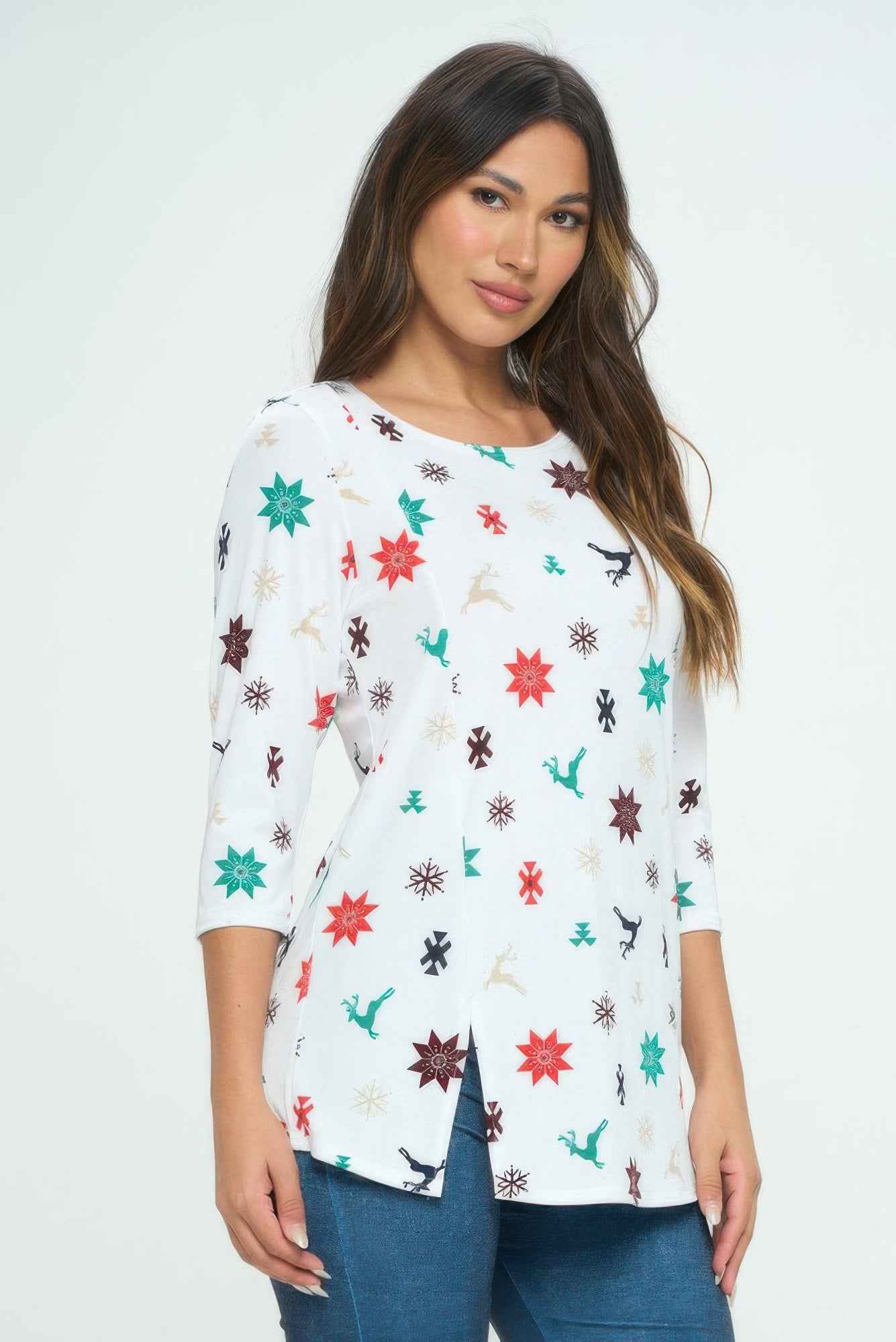 Bns Round Neck 3/4 Sleeve Slit Top