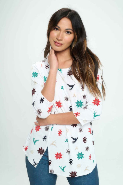 Bns Round Neck 3/4 Sleeve Slit Top