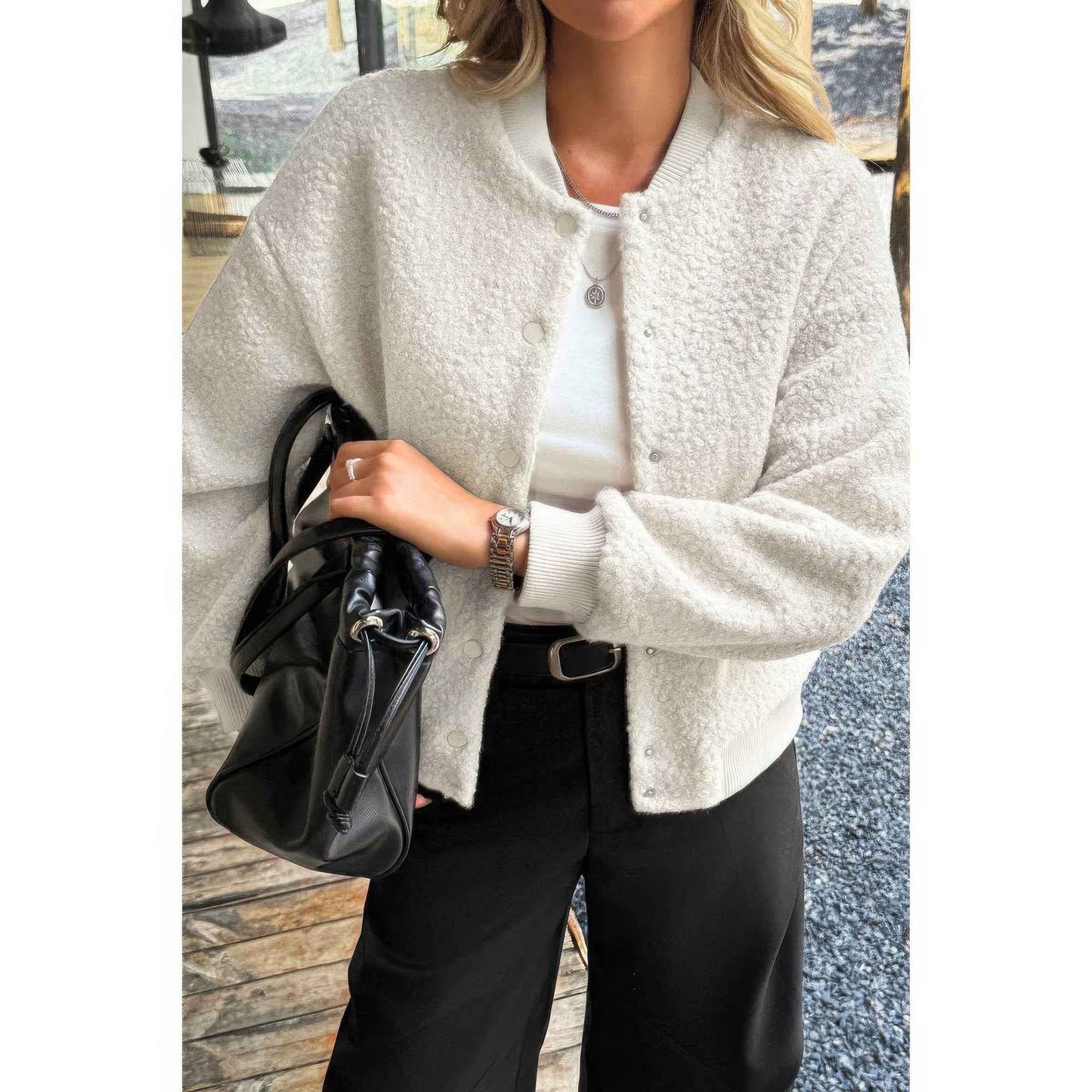 Faux Sherpa Fuzzy Teddy Bomber Jacket