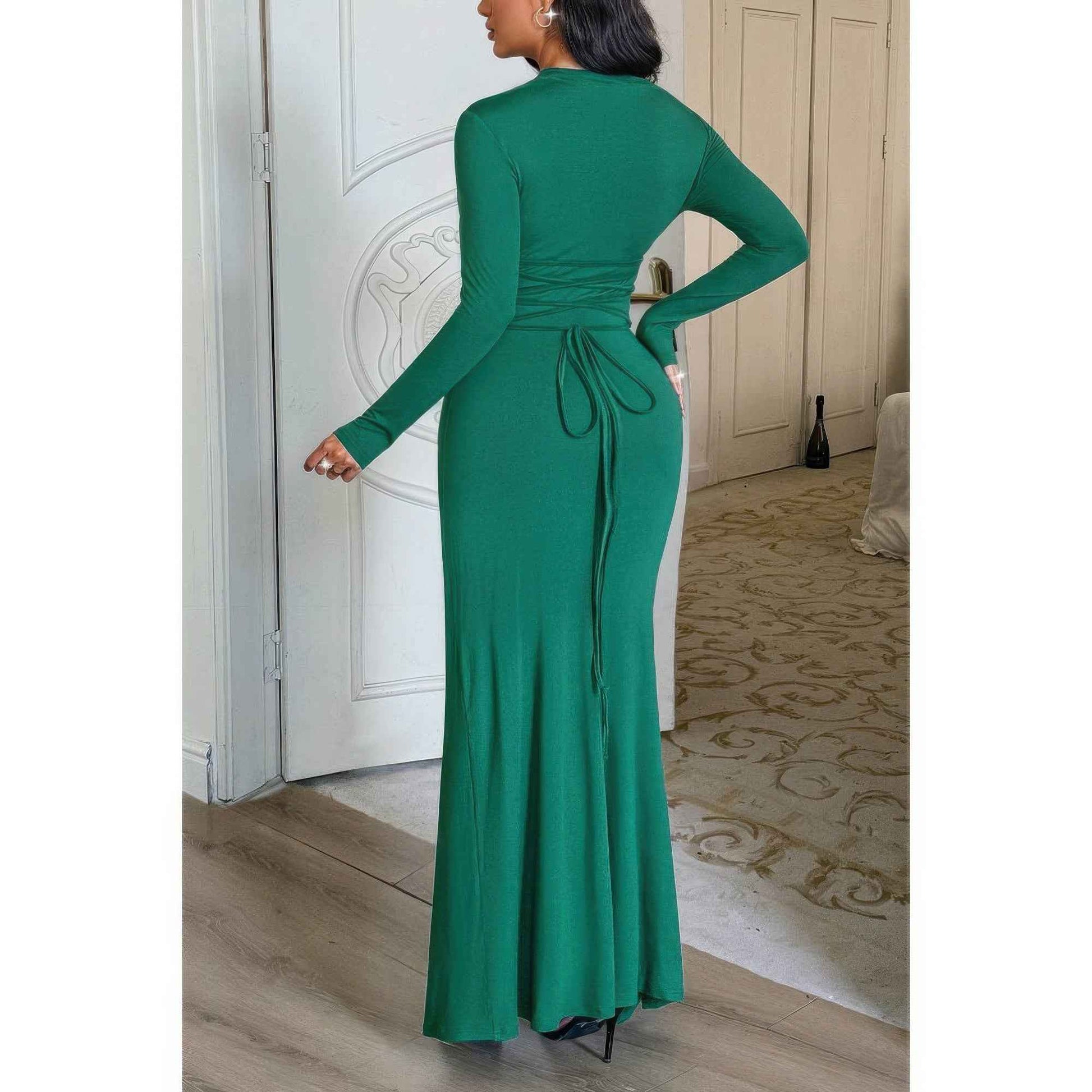 Curvy Slit Elegant Ruched Long Sleeve Dress