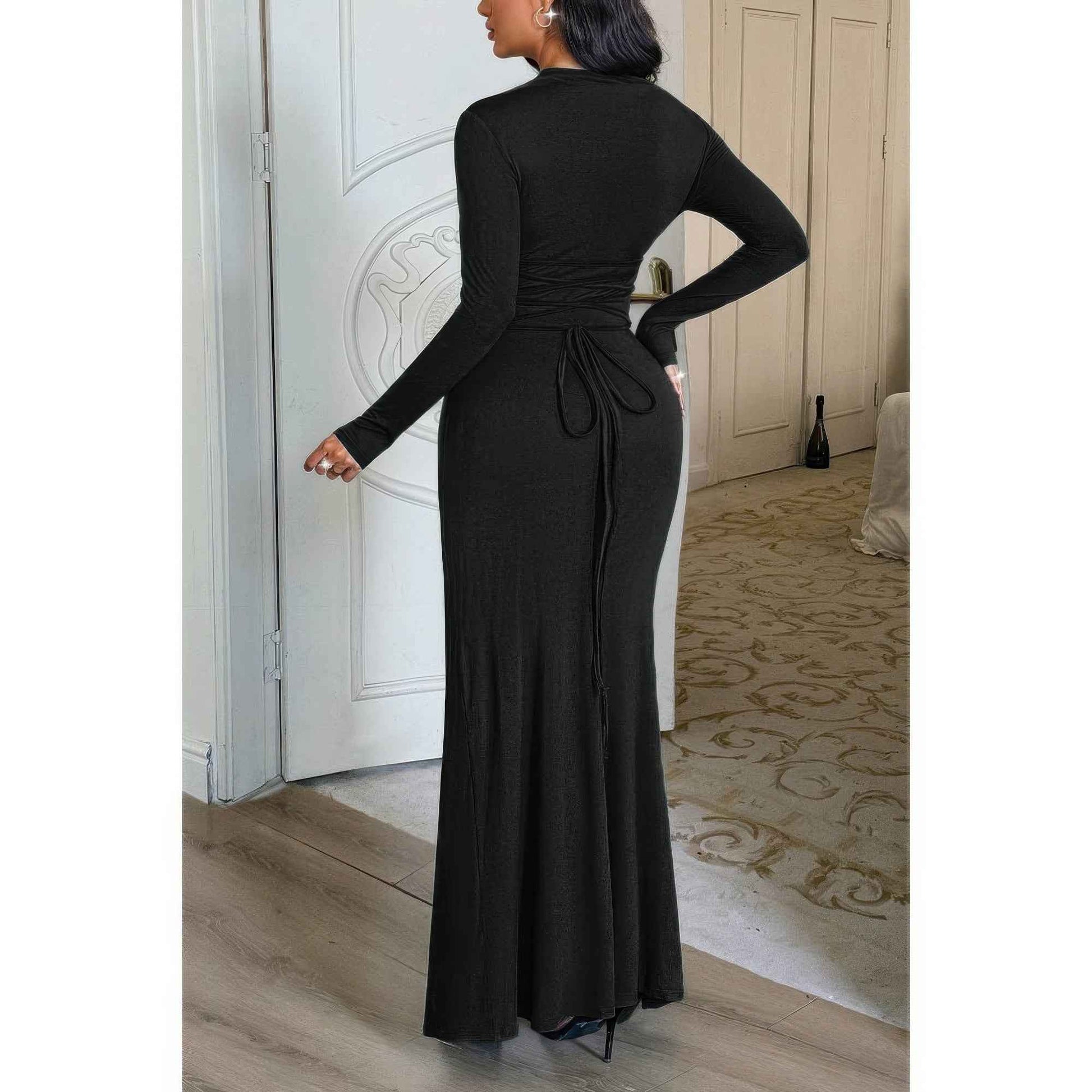 Curvy Slit Elegant Ruched Long Sleeve Dress
