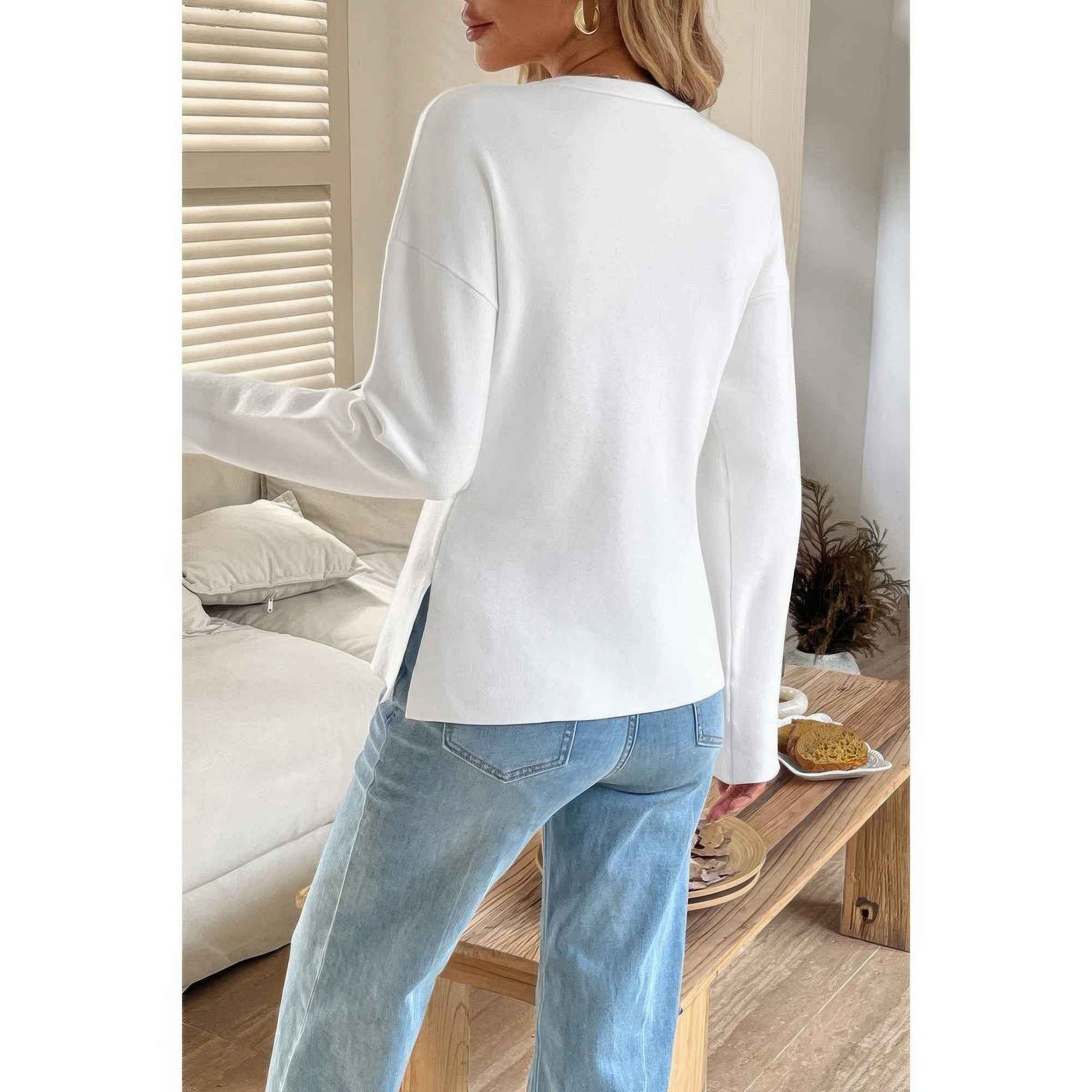 Solid V Neck Raglan Sleeve Burgundy Knit Shirt