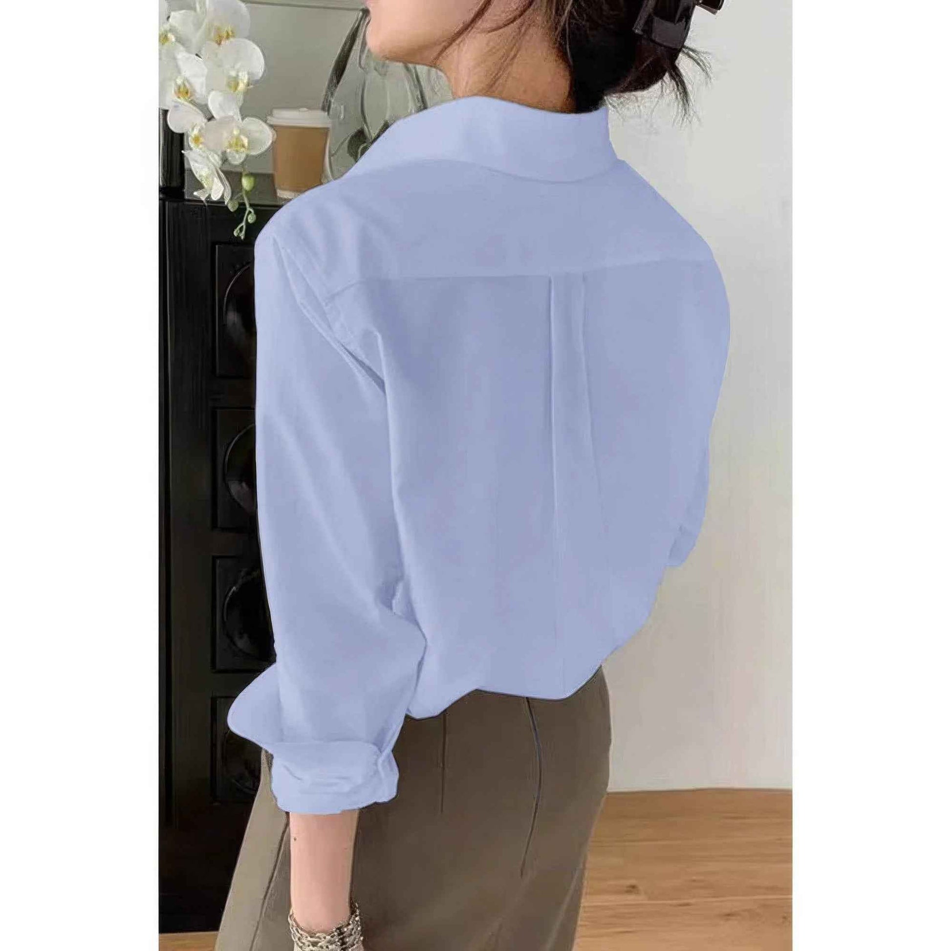 Solid Drop Shoulder Button Up Loose Shirt