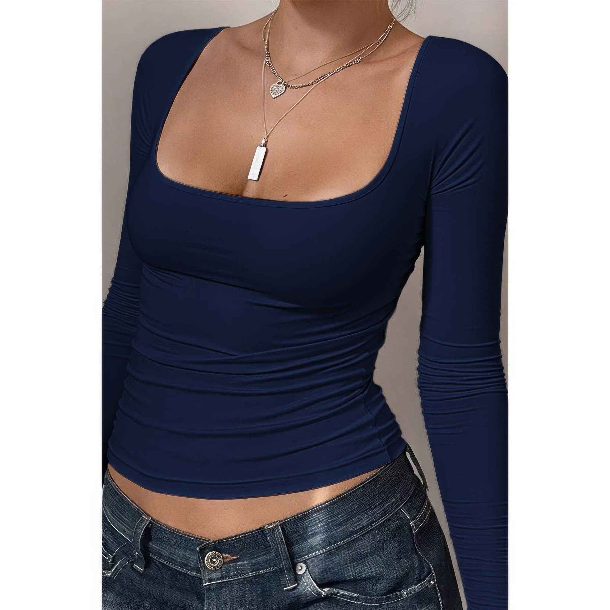 Knit Scoop Square Neck Long Sleeve Fit Shirt