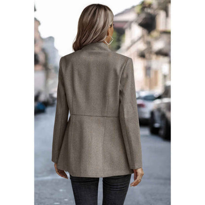 Solid Pocket Long Sleeve Elegant Wool Coat