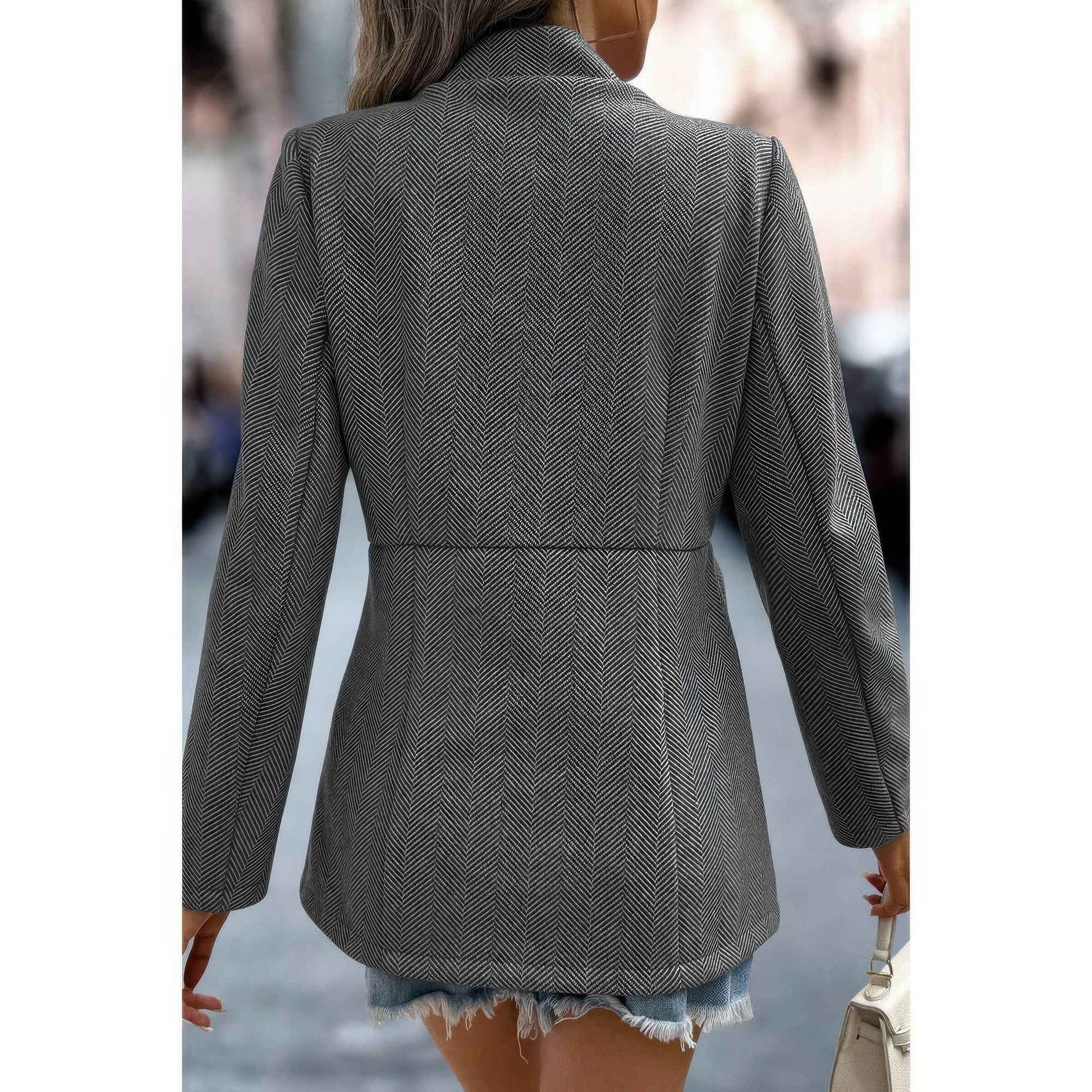 Solid Pocket Long Sleeve Elegant Wool Coat