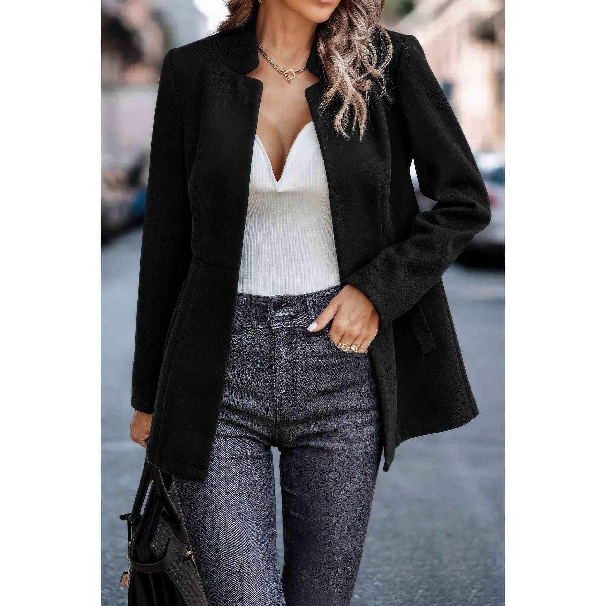 Solid Pocket Long Sleeve Elegant Wool Coat