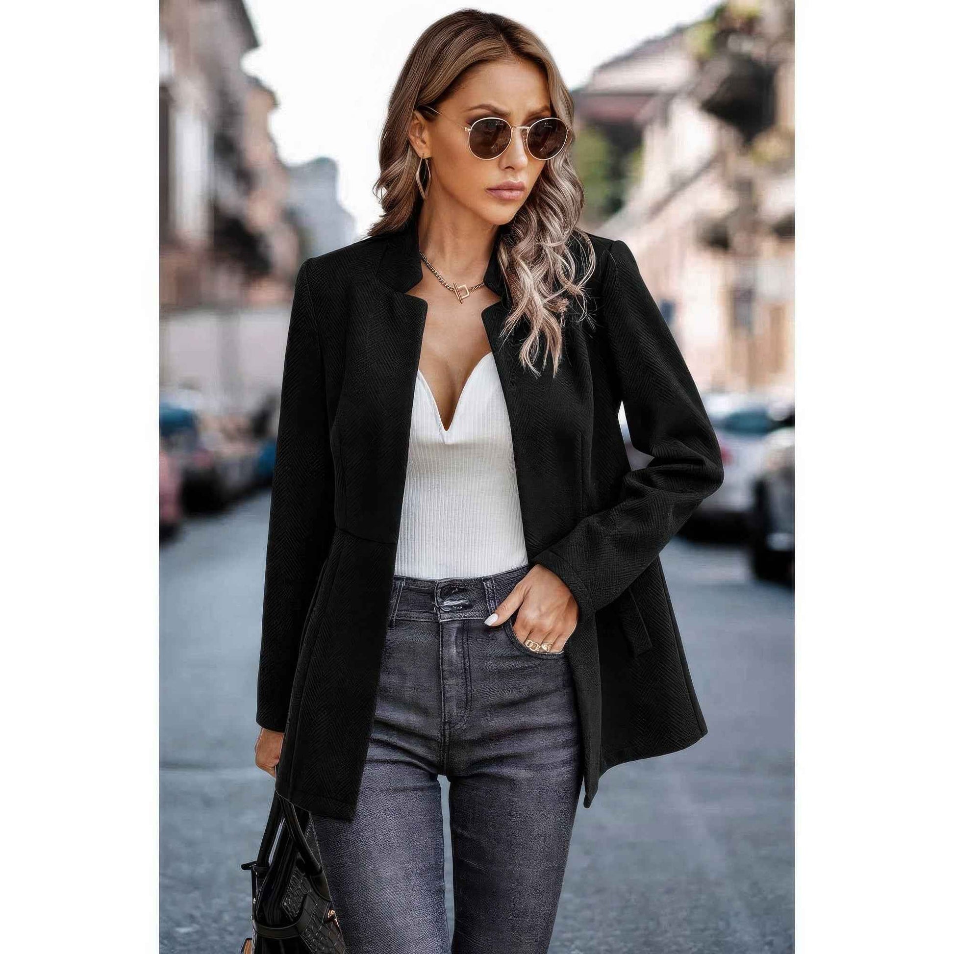 Solid Pocket Long Sleeve Elegant Wool Coat