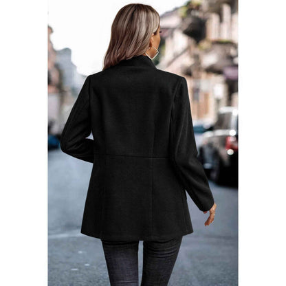 Solid Pocket Long Sleeve Elegant Wool Coat