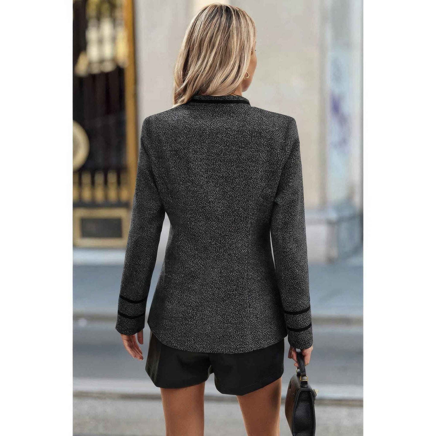 Solid Decorative Button Stand Collar Jacket