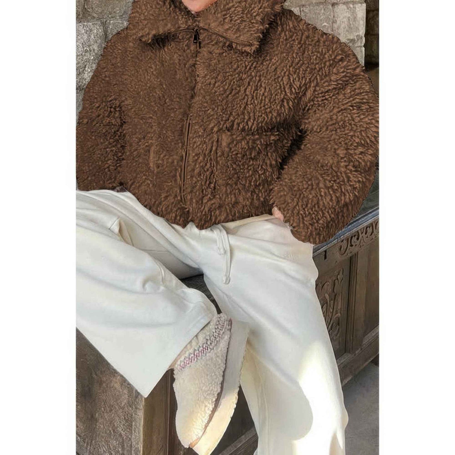 Solid Fleece Cropped Cozy Fuzzy Fur Jacket