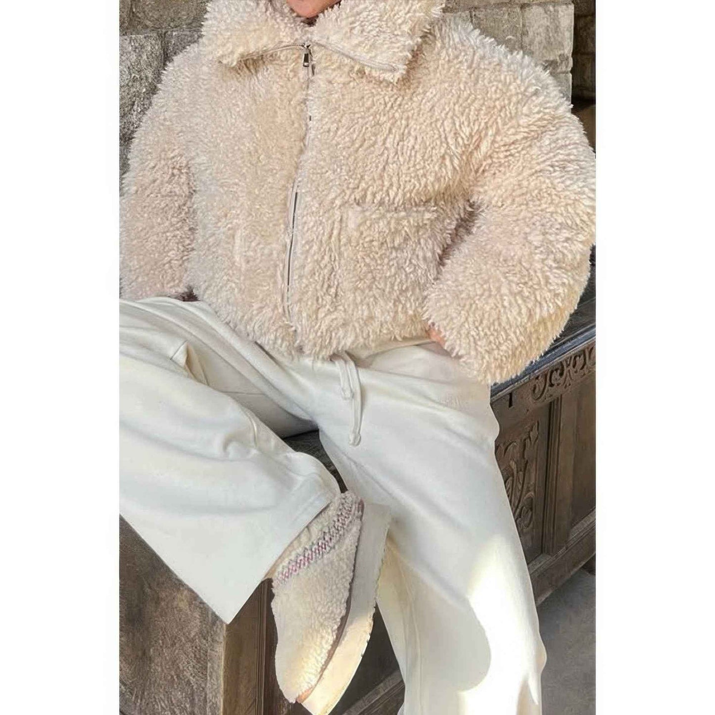 Solid Fleece Cropped Cozy Fuzzy Fur Jacket