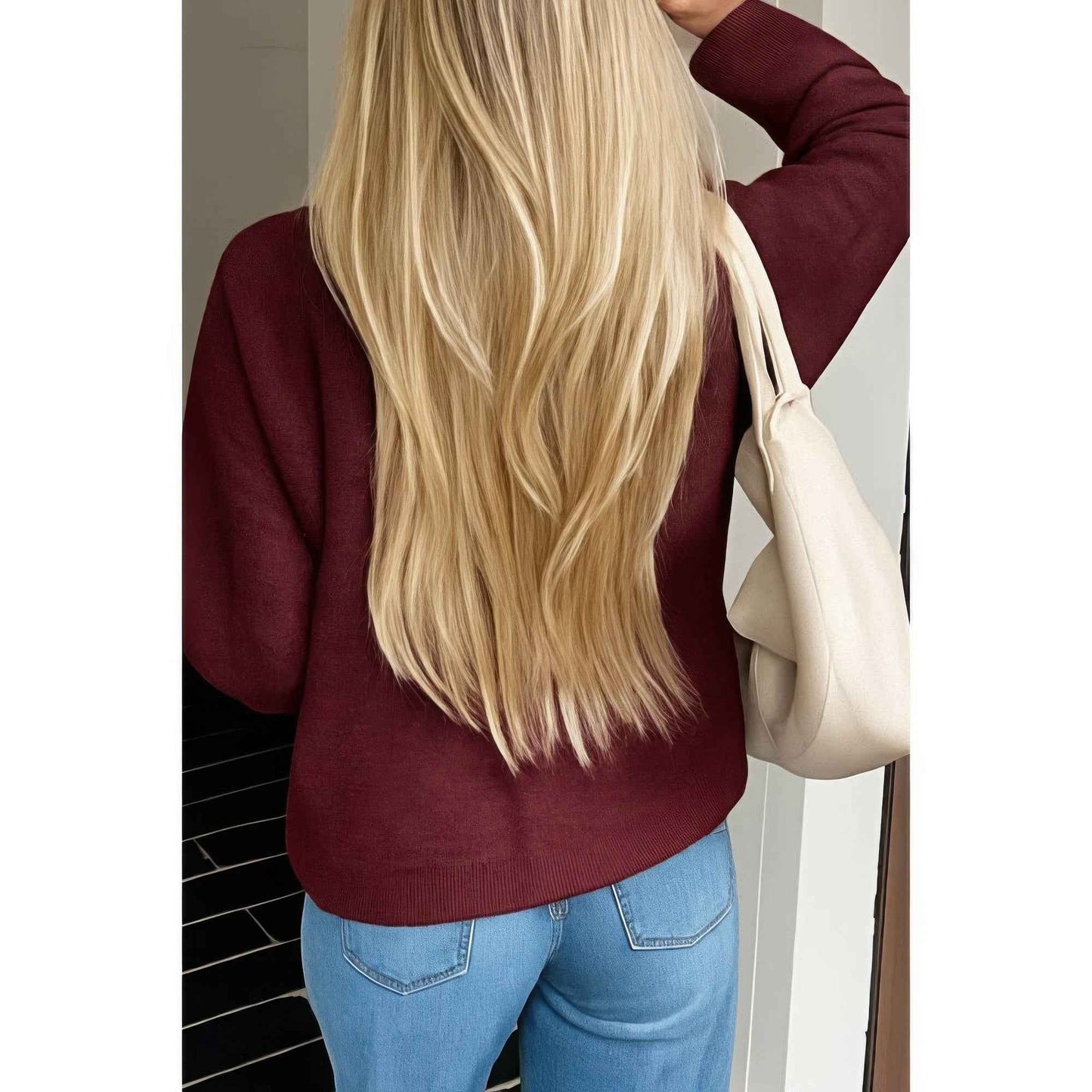 Knit Solid V Neck Button Pockets Sweater