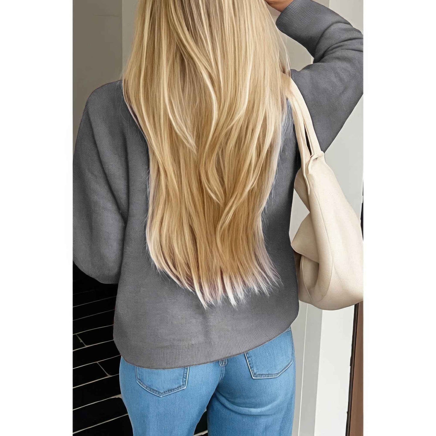 Knit Solid V Neck Button Pockets Sweater