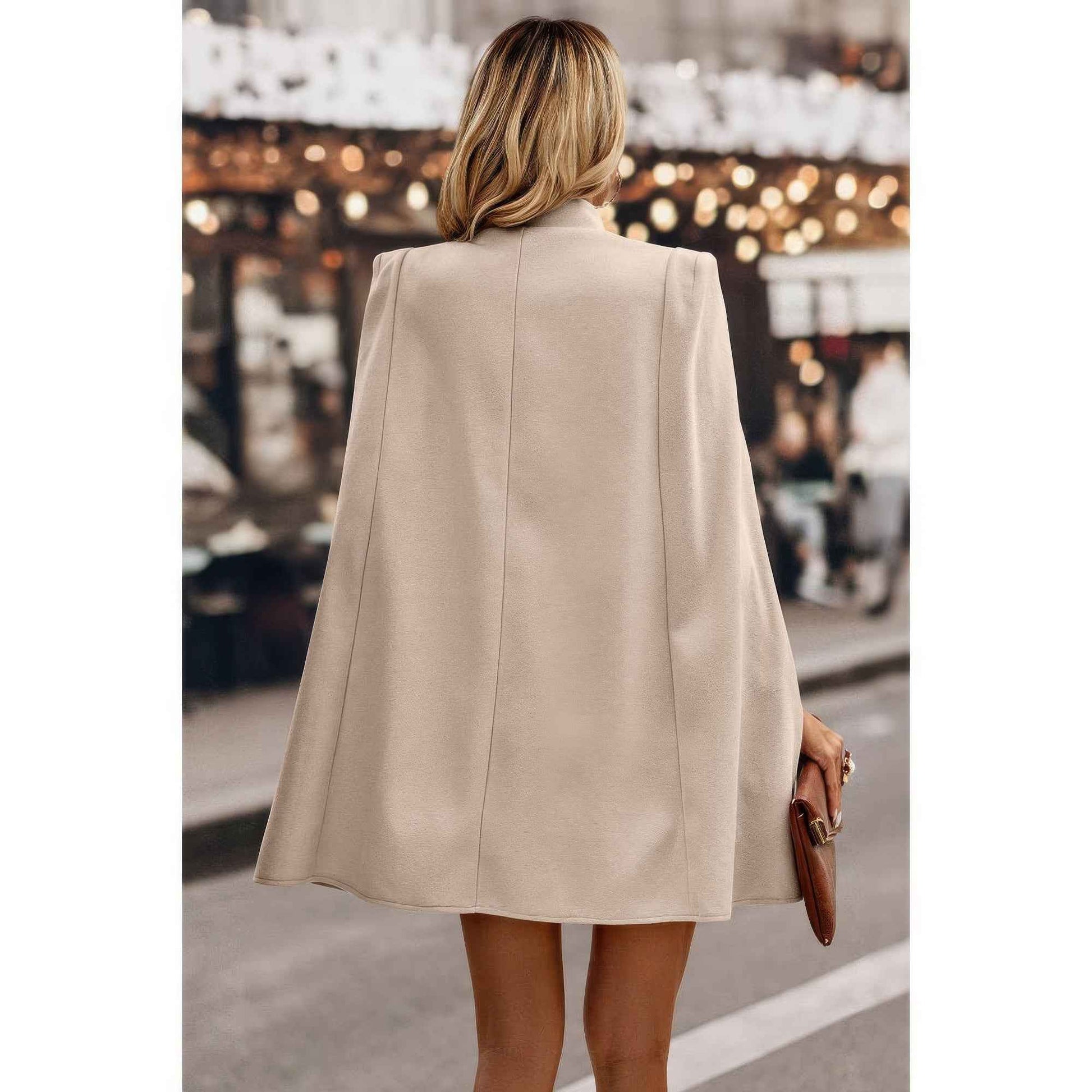 Solid Cloak Sleeve Double Breasted Cape Coat
