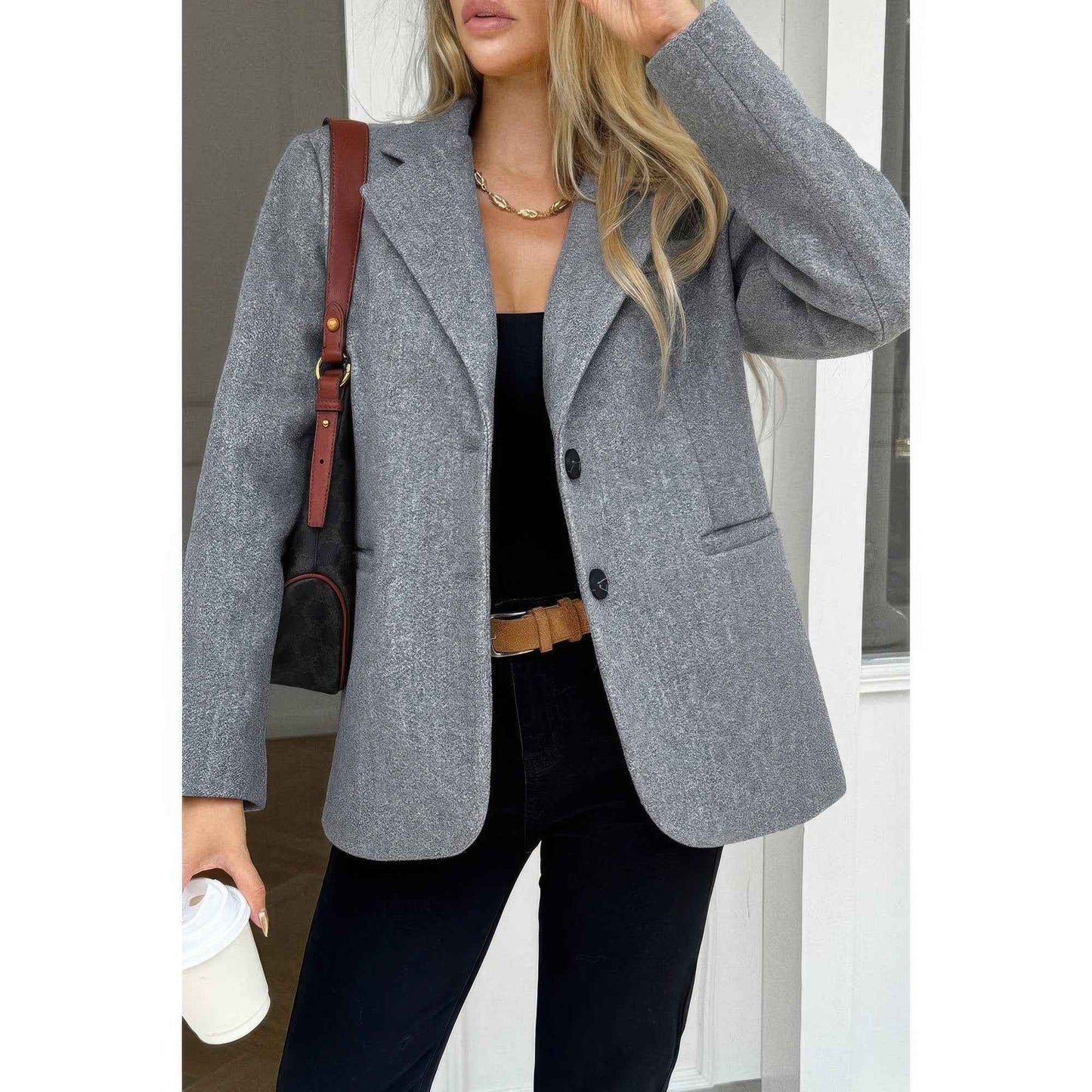 Solid Notch Lapel Single Breasted Blazer