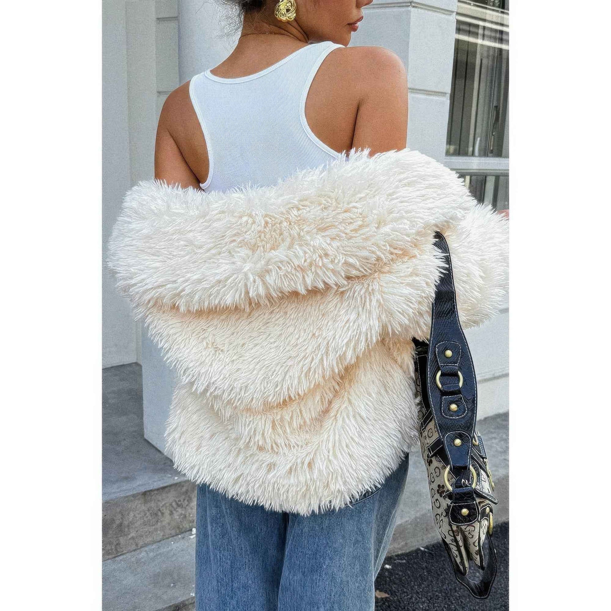 Solid Long Sleeves Elegant Faux Fur Jacket