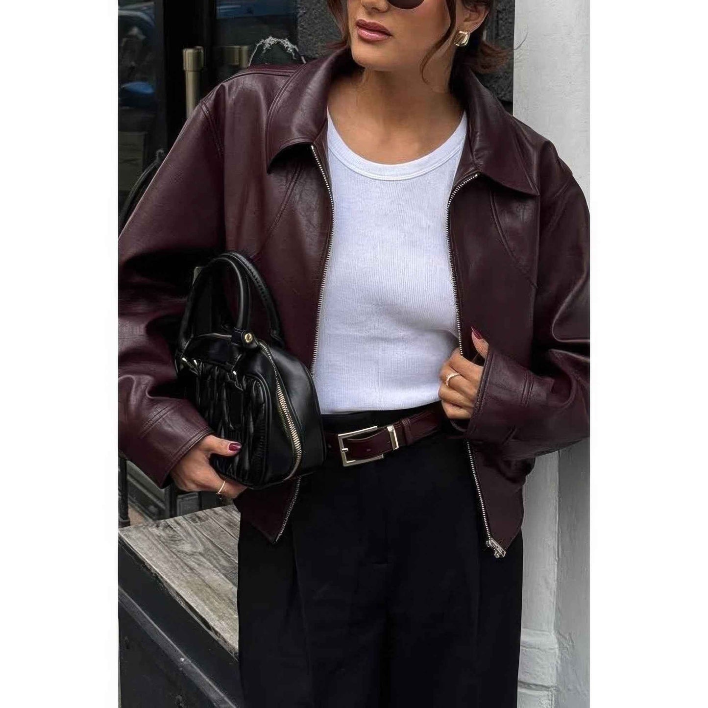 Solid Long Sleeve Short Lapel Zipper Jacket