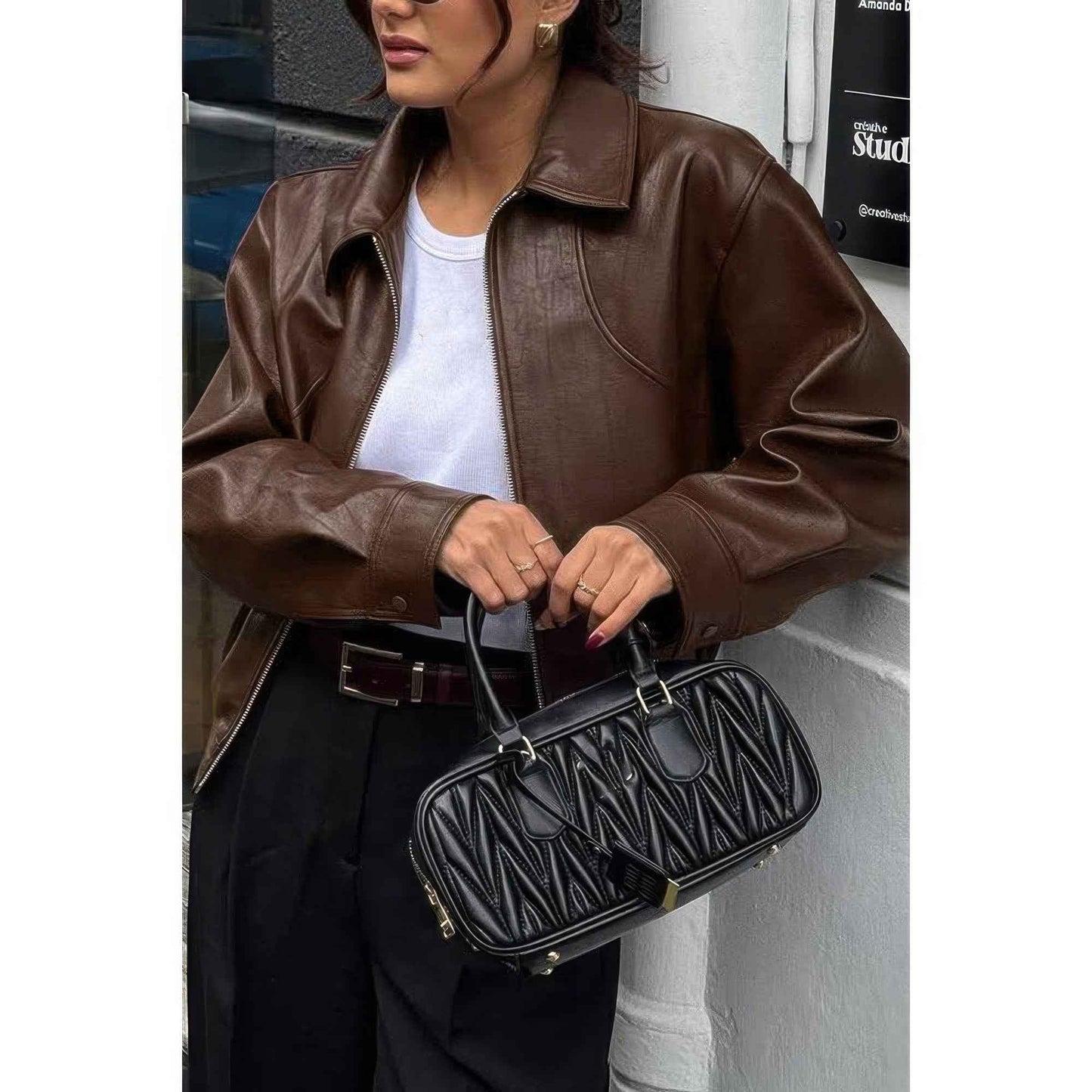 Solid Long Sleeve Short Lapel Zipper Jacket