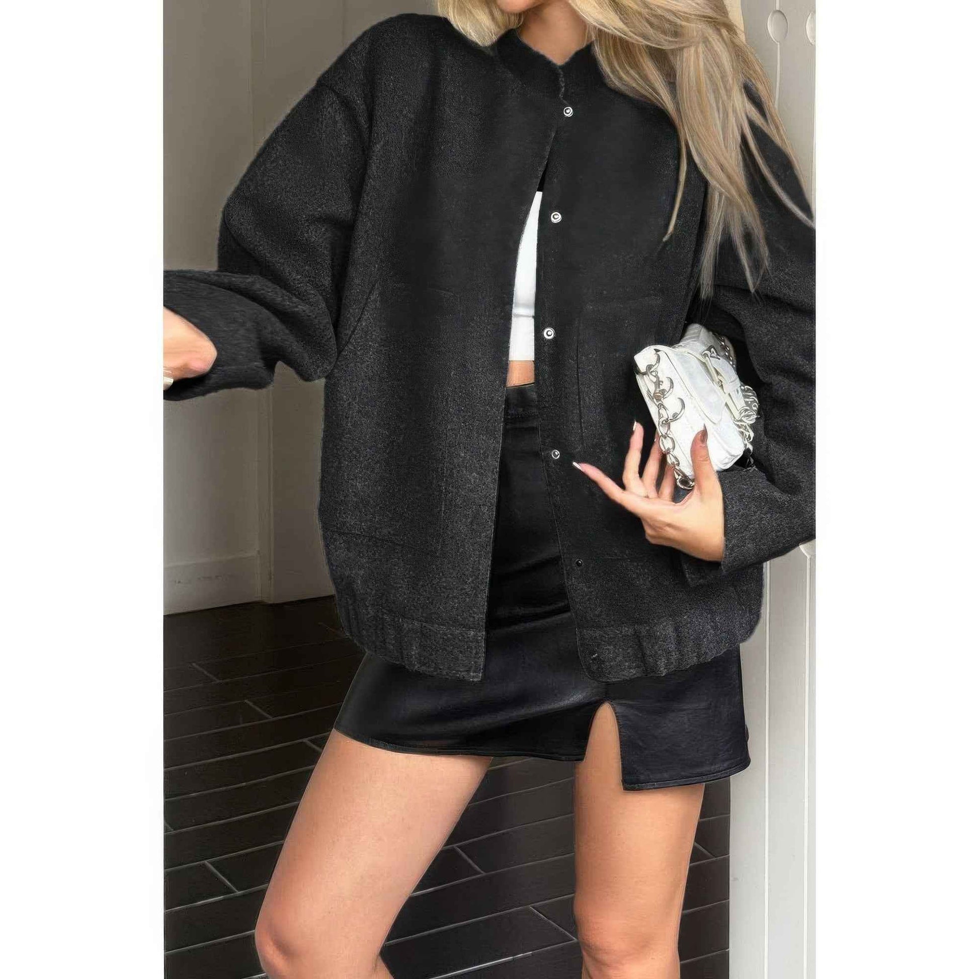 Solid Pockets Brushed Bomber Jacket