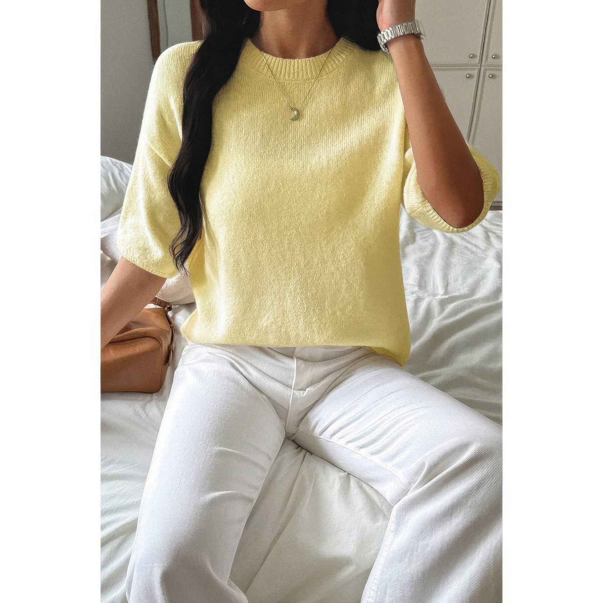 Round Neck Knit Drop Shoulder Loose Sweater