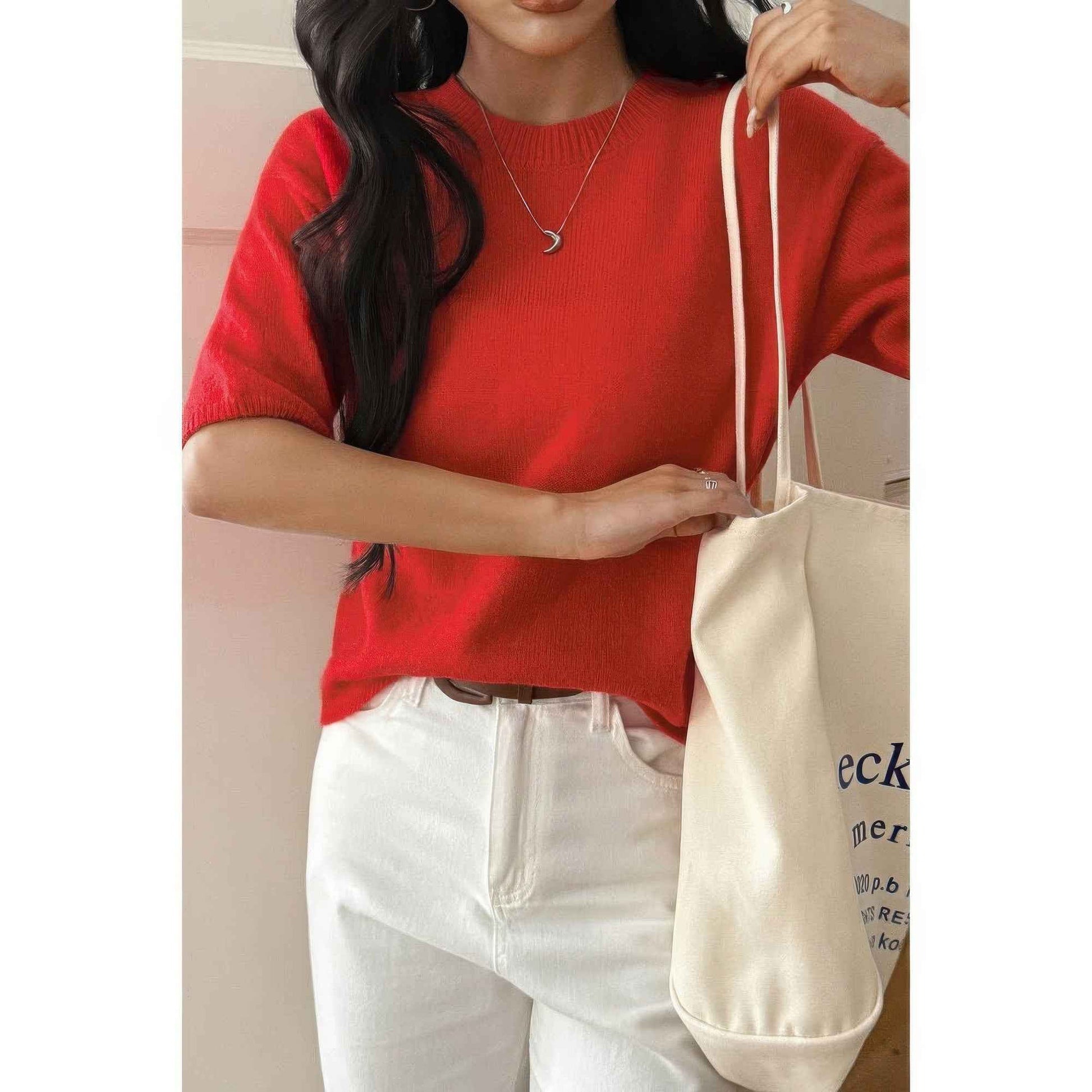 Round Neck Knit Drop Shoulder Loose Sweater