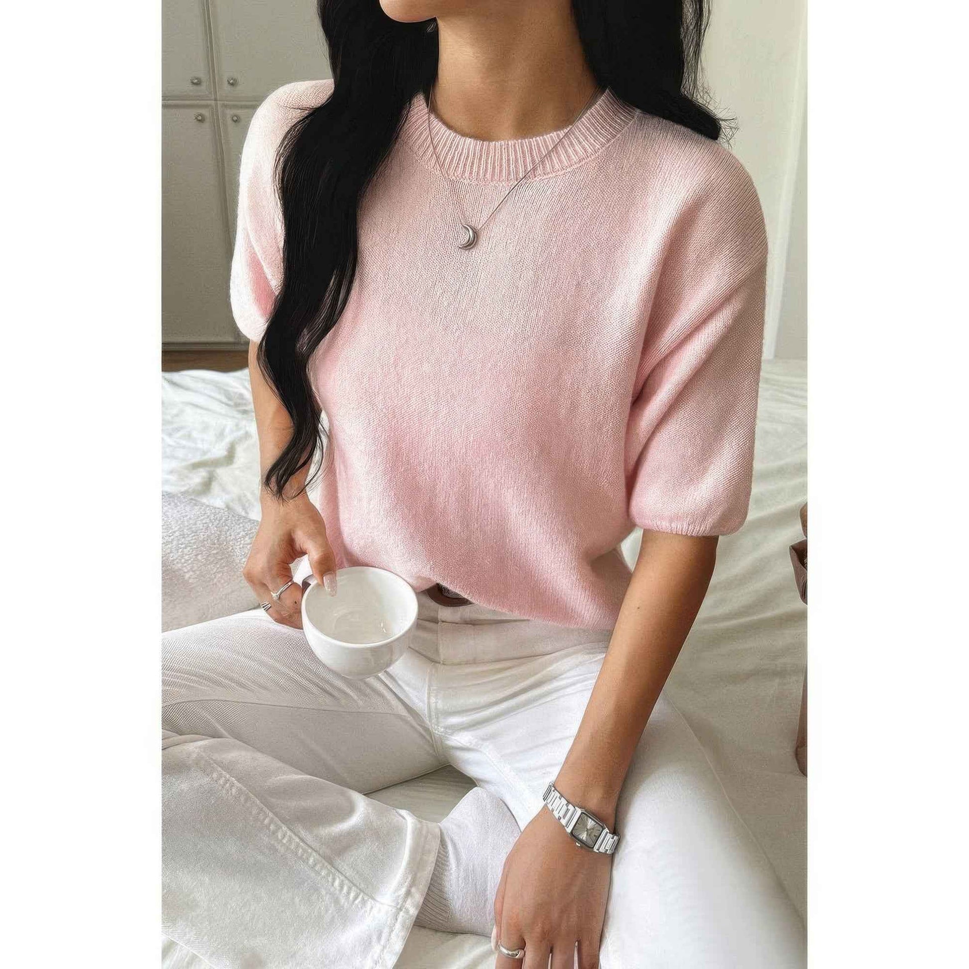 Round Neck Knit Drop Shoulder Loose Sweater