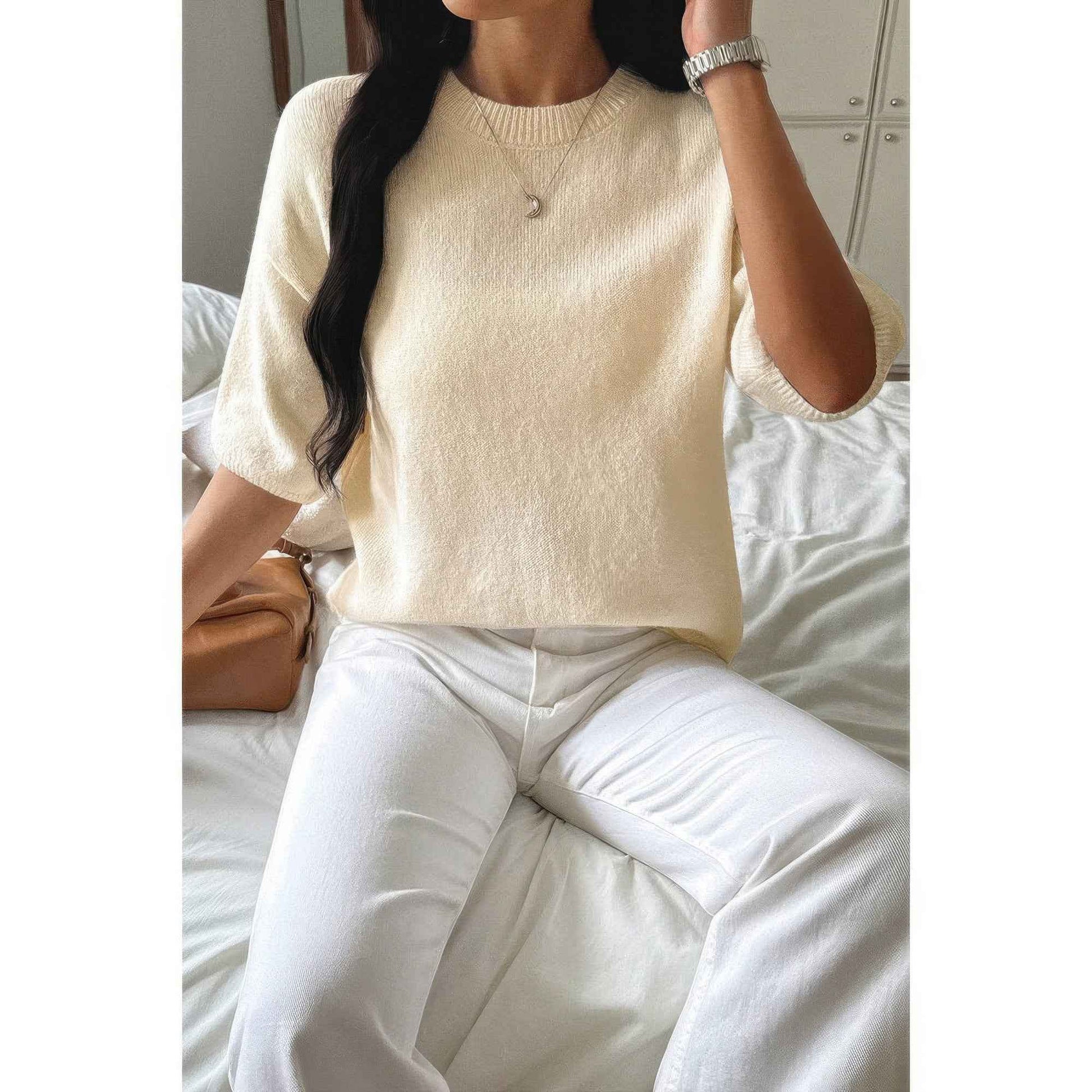 Round Neck Knit Drop Shoulder Loose Sweater