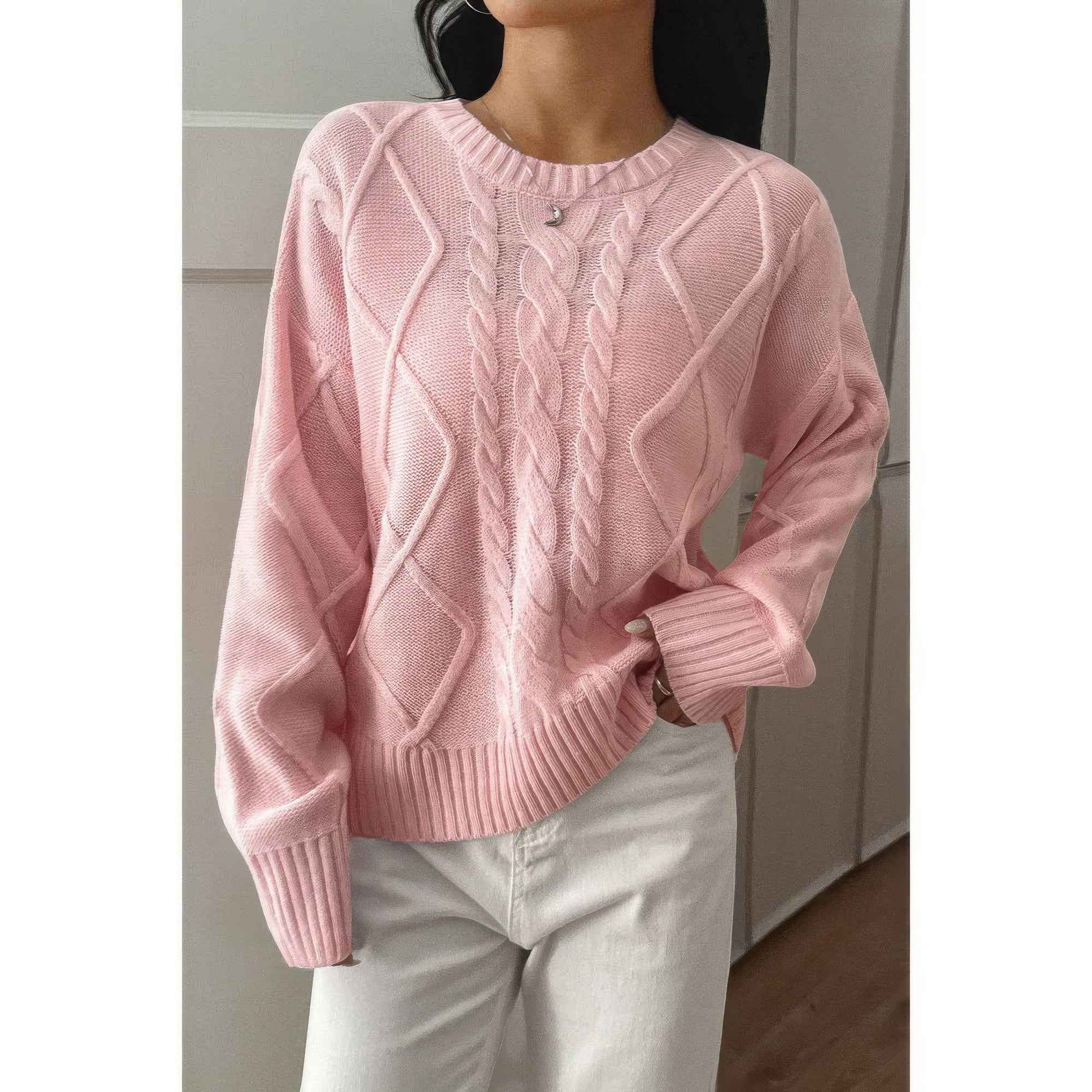 Solid Knit Crewneck Long Sleeve Loose Sweater