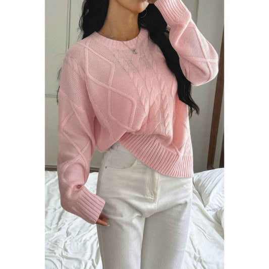 Solid Knit Crewneck Long Sleeve Loose Sweater