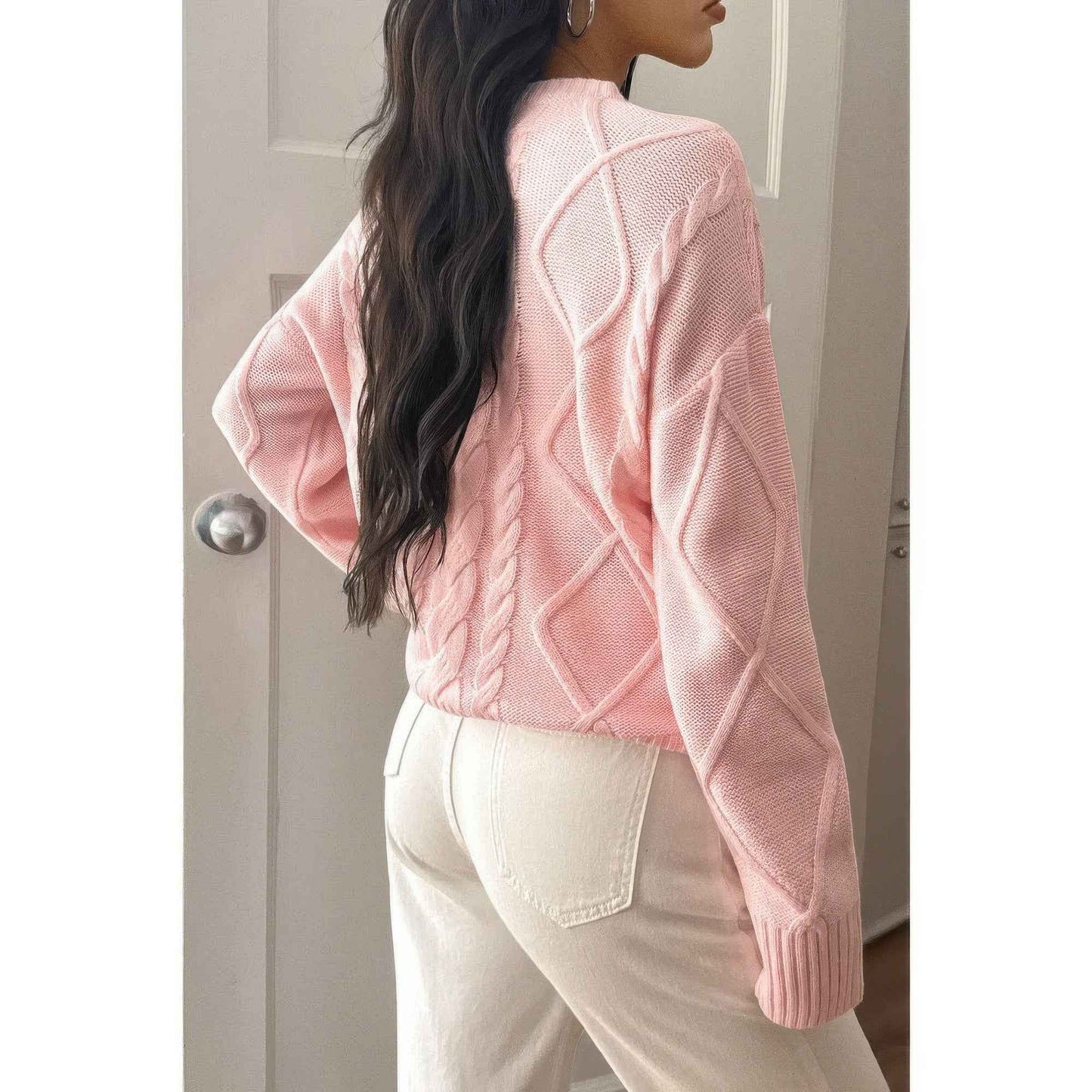 Solid Knit Crewneck Long Sleeve Loose Sweater