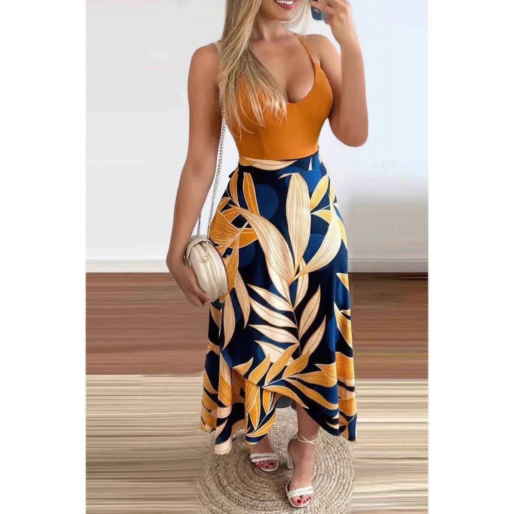 Spaghetti Tropical Cross Wrap Sleeveless Dress