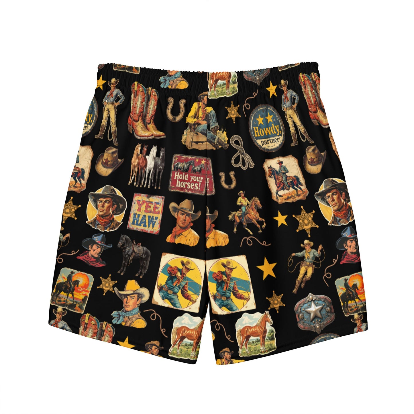 YEEHAW Vintage Cowboy Collage Western Swim Trunks Shorts