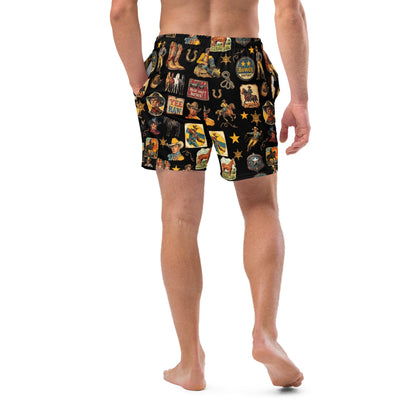 Yeehaw Vintage Cowboy Collage Swim Trunks