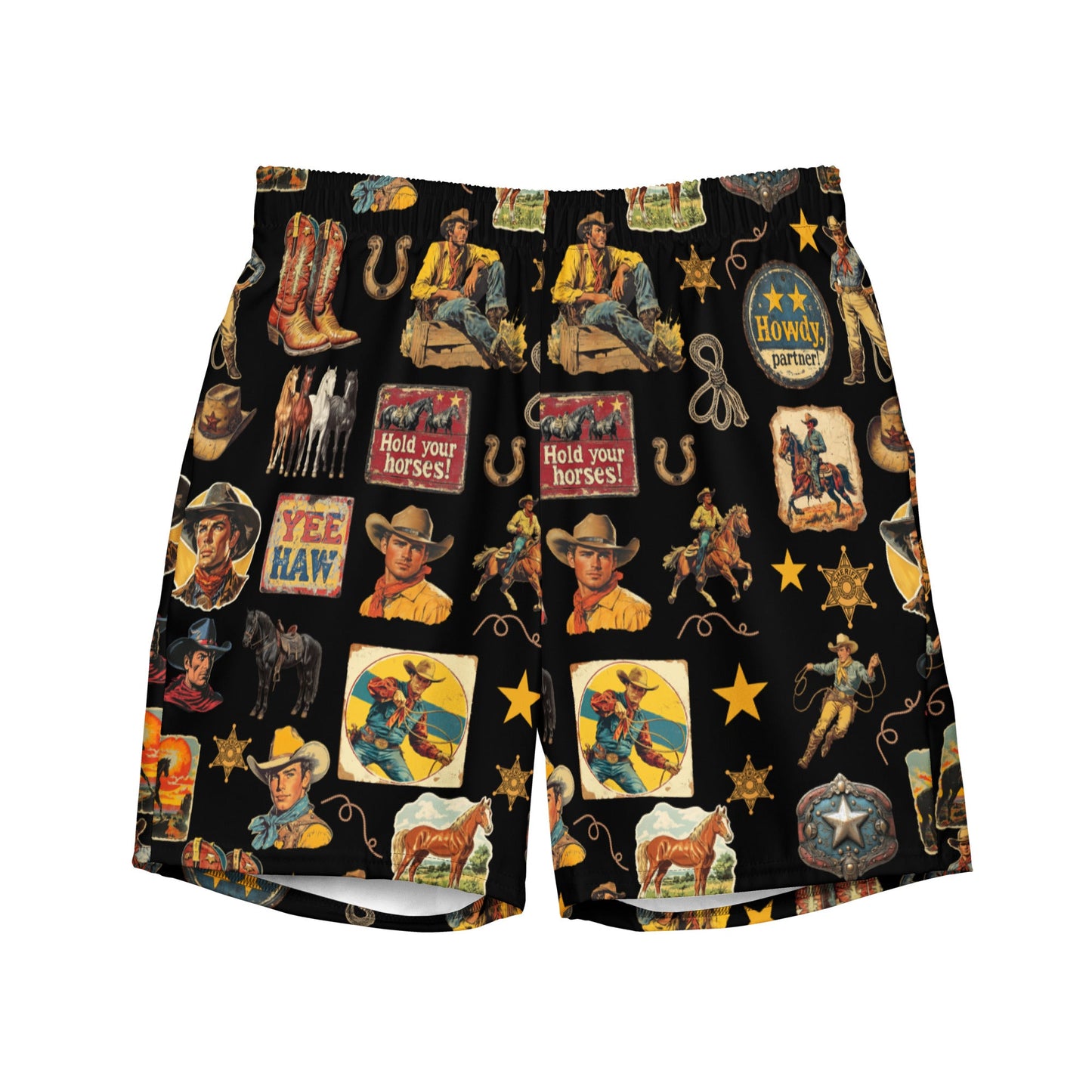 YEEHAW Vintage Cowboy Collage Western Swim Trunks Shorts