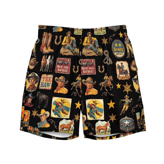 Yeehaw Vintage Cowboy Collage Swim Trunks