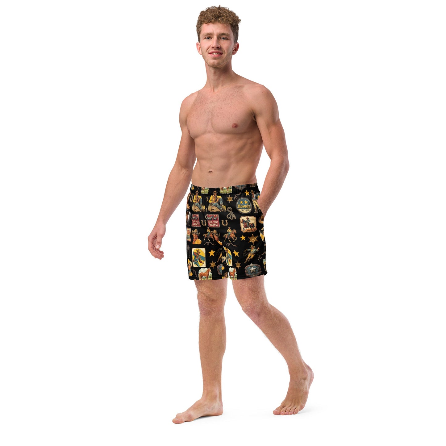 YEEHAW Vintage Cowboy Collage Western Swim Trunks Shorts