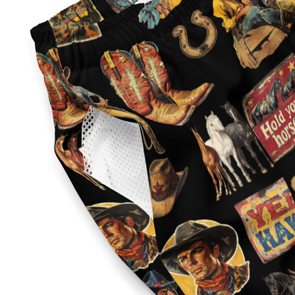 YEEHAW Vintage Cowboy Collage Western Swim Trunks Shorts