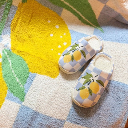 Lemon Drop Gingham Lounge Slippers - Sweet & Cozy