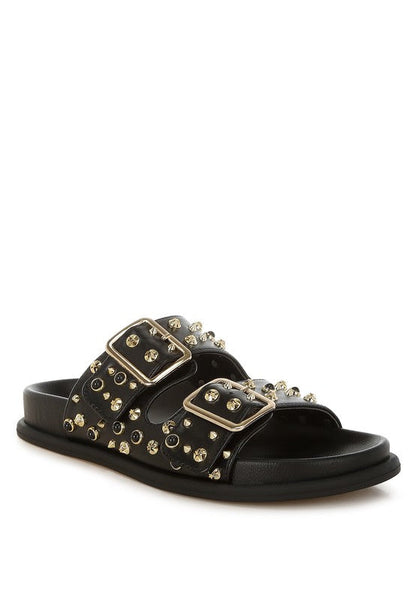 Jayata Metallic Stud Embellished Sliders