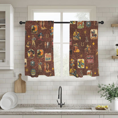 Vintage Cowboy Collage Western Curtains 28" x 40" Made in America