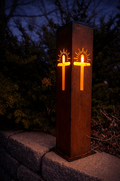 Eternal Light Solar Pillar - Steel Cross