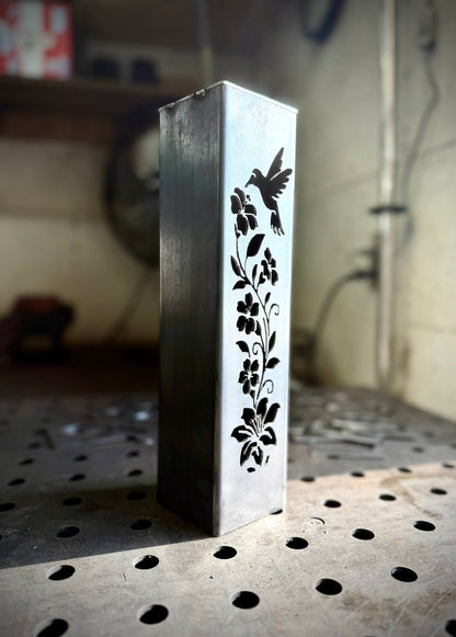 Hummingbird Garden Glow Solar Luminary Pillar - Steel